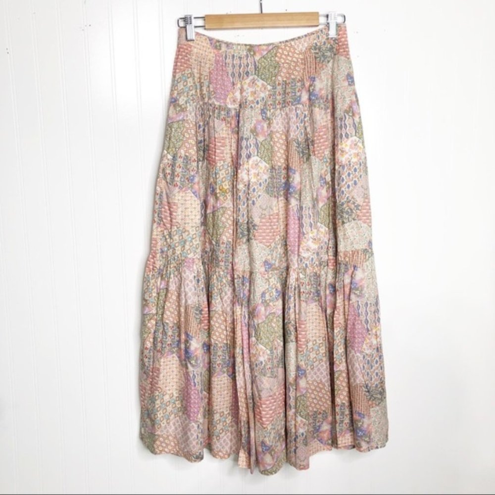 Vintage Patchwork Quilt Cottagecore Print A-Line Full Skirt